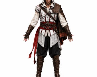 Assassinen-inspiriertes Kapuzen-Cosplay-Kostüm für Herren – Mittelalterliches Schurken-Krieger-Outfit