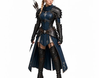 Assassinen-inspiriertes weibliches Rüstungs-Cosplay-Kostüm, Mittelalter-Fantasy-Wald