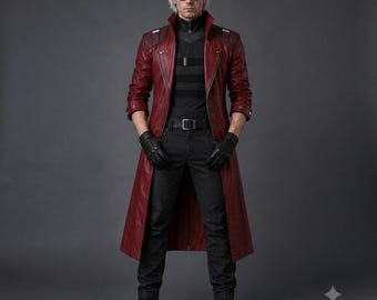 Devil May Cry 5 Dante Red Leather Trench Coat Cosplay Costume Gaming Jacket