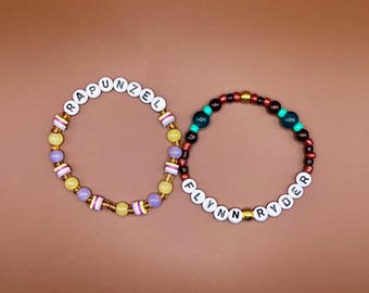 Tangled Rapunzel & Flynn Ryder Beaded Bracelet Set | Handmade Disney Character Jewelry