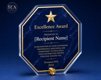 Nagroda za doskonałość | Spersonalizowane trofeum za uznanie firmy | Nagroda za osiągnięcia pracownika | Spersonalizowana tabliczka firmowa | ROZMIAR: 180X163X8MM