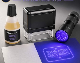 Invisible UV Stamp Kit  Hidden Ink Stamp with Flashlight  Document & Event Validation Personalized  Security