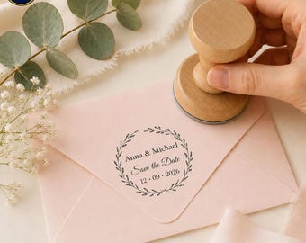 Personalized Wedding Stamp: Custom Wooden Save the Date Monogram Seal
