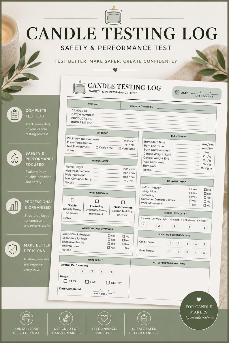Professional Candle Testing Kit, Wick Test Sheets, Burn Rate Guide ...