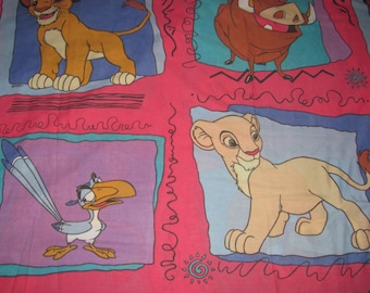 Vintage Disney Lion King Twin Flat Sheet - Young Simba, Nala, Pumba, Timon - Pink, Purple - Retro Fabric