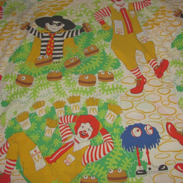 Vintage McDonalds Twin/Standard Flat Sheet - Ronald McDonald, Grimace, Mayor McCheese, Hamburgler, Fry Guys - Retro Look