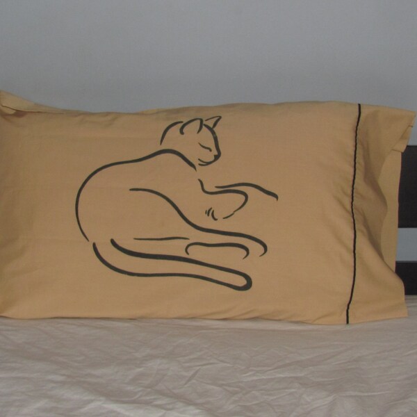 Vintage Cat Pillow Case by Alex West - Lazy/Sleeping and Alert Cat - Standard/Twin Pillowcase