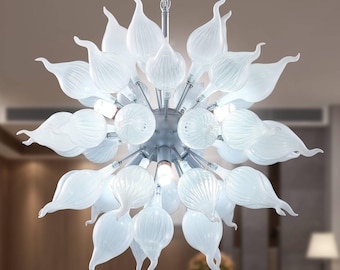 Arctic Frost Sputnik Chandelier - Modern Hand-Blown White Onion-Shaped Glass White Murano Glass Chandelier Luxury Ceiling Light