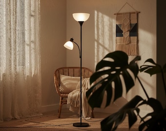 Modern Floor Lamp with Reading Light, Tall Floor Lamp for Living Room, Standing Lamp, Bedroom Floor Lamp, Black Lamp (Bulbs not included)
