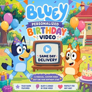 Custom Bluey/Bingo Birthday Video | Animated Cameo with Child's Name | Same Day Delivery Available!