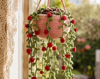 PDF Anleitung für einen hängenden Rosenkorb | Amigurumi Pflanze Home Decor DIY