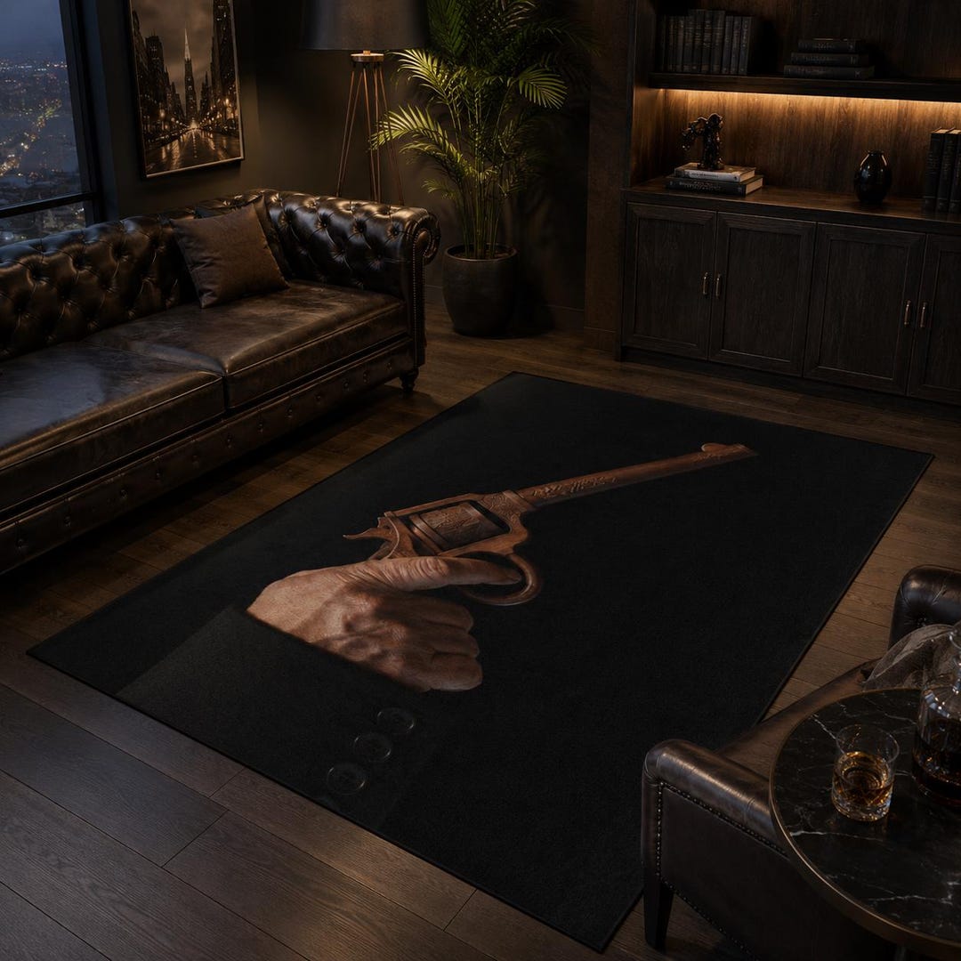 Vintage Rifle Rug Vintage Revolver Outdoor Rug, Western Gun Porch Mat, Dark Noir Patio ...