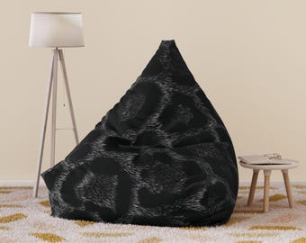 Zwarte zitzakstoelhoes met imitatiebont en luipaardprint | Moderne vloerstoel met dierenprint, gotische loungehoes, gezellige inrichting slaapzaal