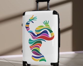 Mala de viagem abstrata e colorida com bailarina | Mala de viagem artística com estampa de arco-íris | Mala de viagem rígida moderna | Mala de bordo artística