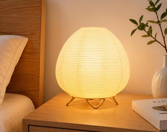 Japanese Table Lamp | Japandi Bedside Lamp, Zen Nightstand Light, Minimalist Paper Lamp, Cozy Ambient Lighting Decor