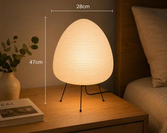 Japanese Paper Table Lamp | Japandi Akari Style Lamp, Minimalist Bedside Light, Cozy Ambient Lighting, Scandinavian Home Decor