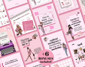Instagram Templates Bundle for Social Media Managers Coach & Content Creators Pink Posts Stories Carousel