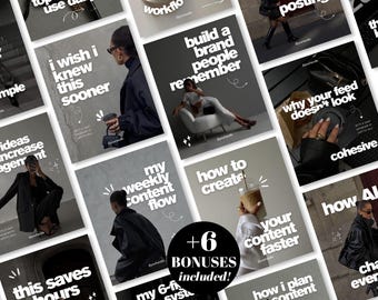Instagram Templates Bundle Black White Social Media Manager Kit Scrapbook Content Creator Influencers UGC