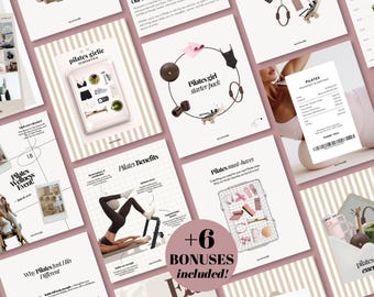 Instagram Templates Bundle for Pilates Studio Fitness Coach Wellness Brand Social Media Kit Posts Carousels Stories