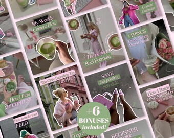Instagram Templates Bundle for Social Media Managers Coaches Creators Green Pink Minimal UGC Style