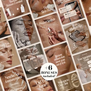 Medspa Instagram-mallar Paket Inlägg på sociala medier Botox Hudvård Estetiker Sjuksköterska Injektor Skönhetsföretag