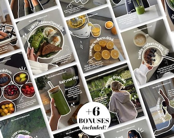 Health & Wellness Instagram Templates Bundle Fitness Nutrition Wellness Coach Social Media Posts Stories Carousel