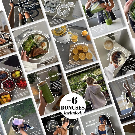 Health & Wellness Instagram Templates Bundle Fitness Nutrition Wellness Coach Social Media Posts Stories Carousel