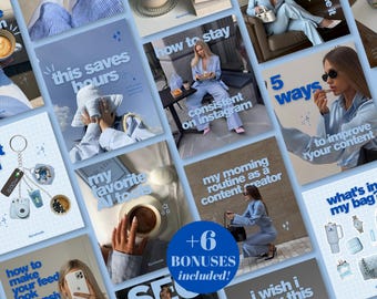 Instagram Templates Bundle Blue Social Media Manager Kit Scrapbook Content Creator Influencers UGC