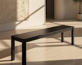 Solid Oak Dining Bench Black, Modern Entryway Bench, End of Bed Bench, Wooden Dining Room Seating, Hallway Bench