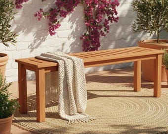47-Inch Wooden Slatted Backless Bench, Indoor Outdoor Patio Garden Seating