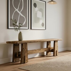 Solid Wood Farmhouse Entryway Bench, 59 Inch Rustic Brown Seating