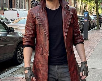 ダンテのコスプレ デビルメイクライ コスチューム DMC 赤い革のトレンチコート ダスタージャケット。