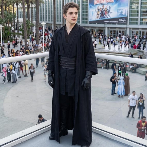 Darth Maul Sith Lord Cosplay Costume | Black Hooded Robe, Tunic, Obi Belt Set