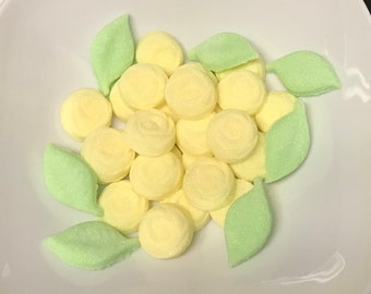 Yellow Sugar Cube Roses with Green Sugar Leaves for Tea Party Weddings  Tea Party Birthday Gift under 25