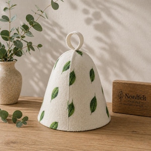 Forest Leaf Saunahut | Saunamütze aus Wollsaat | Handgefertigter Filz-Saunahut | Nordische Waldbaden Geschenk