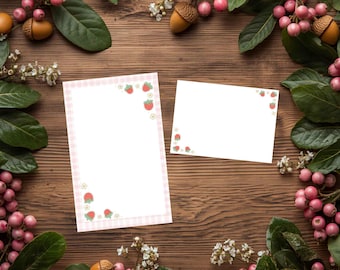 Letter Writing Set · Print at Home · 8.5×11 Sheet · 8.5×5.5 Pages · Strawberry Envelope