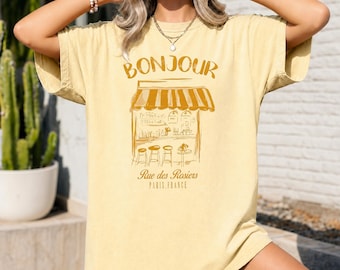 Bonjour Paris Cafe Sketch-skjorta, Comfort Colors 1717 Garment-Dyed-tröja