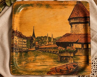 Vintage Platex Serving Tray – Lucerne Chapel Bridge Swiss Decor