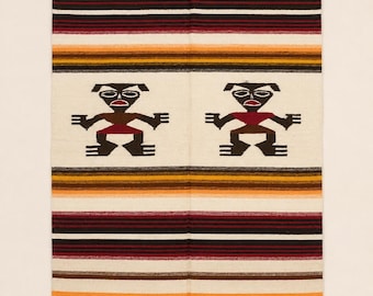 Vintage Handwoven Tribal Rug – Folk Art Southwestern Blanket, Boho Wall Hanging (4' x 6'7")