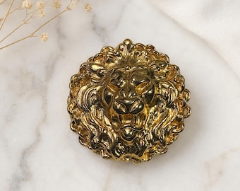 Vintage Gold Tone Lion Head Brooch: 1.5" Regal Animal Statement Pin