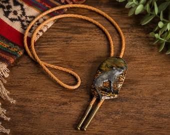 Vintage Southwestern Wolf Bolo Tie | Howling Coyote Slide, Leather Cord, Western Jewelry
