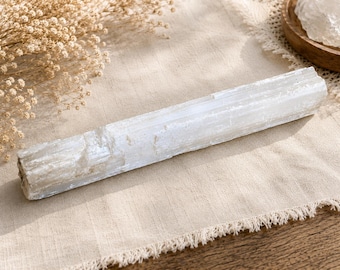 Large Natural Selenite Crystal Wand Log – Raw White Healing Display Stone