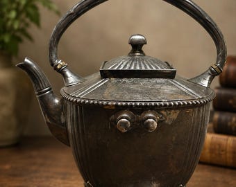 Antiker viktorianischer versilberter Spirit Teekessel | Sheffield England Stil | Kunstvolle Blumengravur Kaffeekanne Gefäß