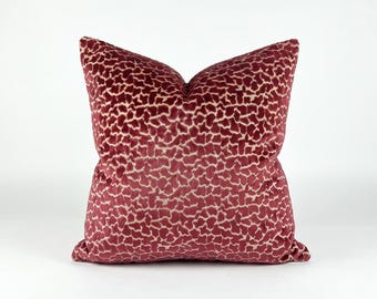 Red Embossed Cut Velvet Pillow Cover: Textured Luxury Cushion