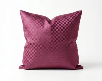 Mulberry Checkerboard Luxury Pillow Cover, Purple Throw Cushion & Euro Sham