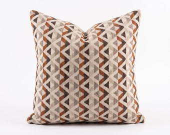 Rust and Beige Geometric Pillow Cover, Modern Sofa & Couch Cushion