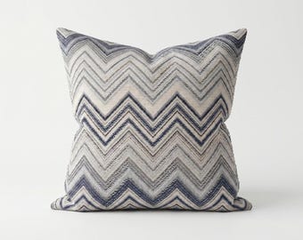 Blue Chevron Pillow Cover, Textured Throw Pillow, Colorful Zigzag Cushion