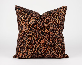 Black and Burnt Crackle Velvet Pillow Cover, Luxury Accent Sofa Pillow