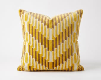 Gold Yellow Geometric Velvet Pillow Cover, Chevron Cushion Case