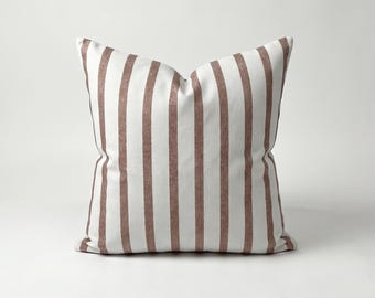 Dusty Rose and White Striped Linen Pillow Cover, Neutral Textured Euro Sham Cover